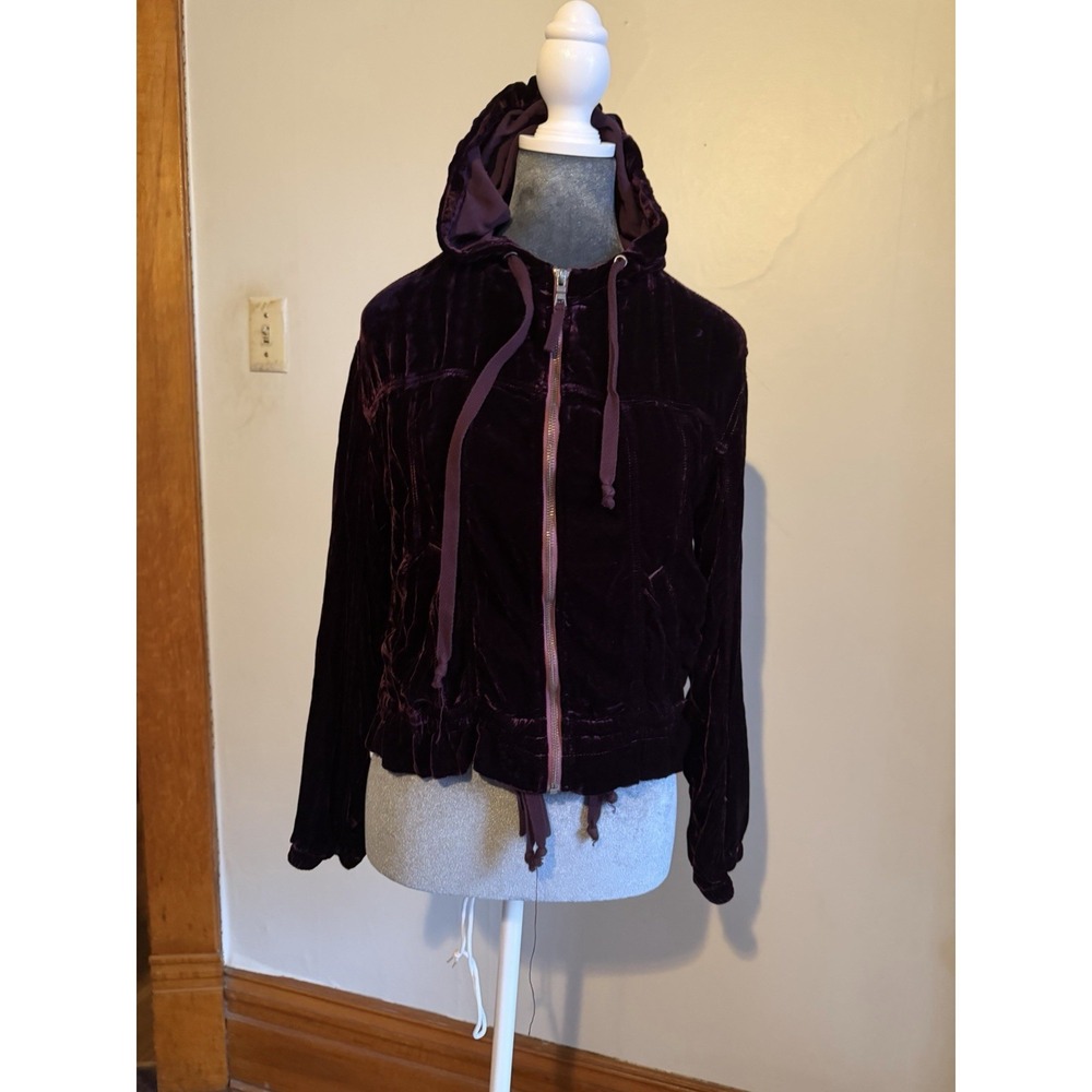 marrakech anthropologie Burgundy Velvet‎ Jacket Hoodie Romantic Vampire Goth XS - Picture 2 of 11